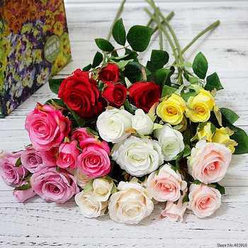 5 Κεφάλια/Κλαδί Φρέσκο τριαντάφυλλο Τεχνητά Λουλούδια Πραγματικό άγγιγμα τριαντάφυλλο Λουλούδια Σπίτι Διακόσμηση γαμήλιου πάρτι Ψεύτικα μικρά ροζ λουλούδια ανθοδέσμη