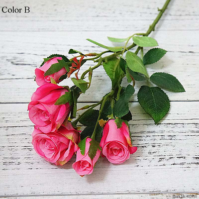5 galviņas/zars Svaiga roze Mākslīgie ziedi Real Touch Roze Ziedi Mājas kāzu ballītes dekors Viltus mazi rožu ziedi Pušķis