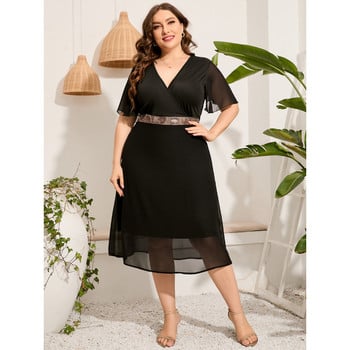 Plus Size 2023 Fashion 3xl 4xl 5xl Γυναικείο φόρεμα σιφόν μαύρο χαλαρό μεσαίο φόρεμα Casual Bohemian καλοκαιρινά φορέματα o 3xl 4xl 5xl 6xl