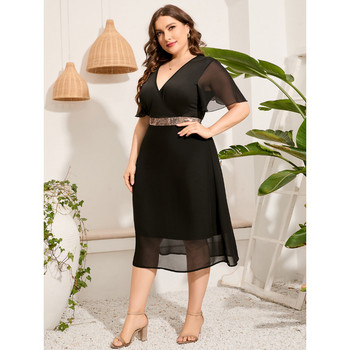 Plus Size 2023 Fashion 3xl 4xl 5xl Γυναικείο φόρεμα σιφόν μαύρο χαλαρό μεσαίο φόρεμα Casual Bohemian καλοκαιρινά φορέματα o 3xl 4xl 5xl 6xl