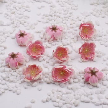 10PCS Mini Silk Cherry Plum Blossom Изкуствени цветни глави Направи си сам Бебешки венец Флорални аранжировки Букет Сватбени декорации