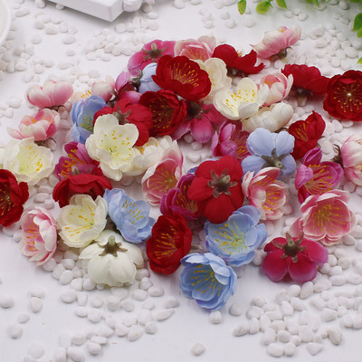 10PCS Mini Silk Cherry Plum Blossom Изкуствени цветни глави Направи си сам Бебешки венец Флорални аранжировки Букет Сватбени декорации