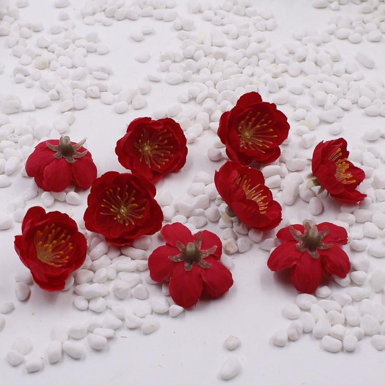 10GB Mini zīda ķiršu plūmju ziedu mākslīgo ziedu galviņas DIY bērnu vainags ziedu kompozīcijas pušķis kāzu dekorācijas