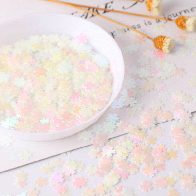 5 mm īpaši plāns Sakura Flower Sequin Pink Cherry Blossoms DIY Sequins PET Glitter Nails Art manikīram/kāzu konfeti 10g