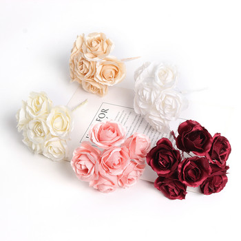 6 τμχ Μεταξωτό τριαντάφυλλο τεχνητό λουλούδι Μπουκέτο Διακόσμηση Γάμου DIY Χειροποίητο στεφάνι Δώρο Scrapbooking Craft Fake Flowers