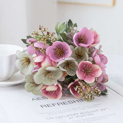 Művirág Selyem kamélia eukaliptusz levelek menyasszonyi csokor esküvői lakberendezési kiegészítő beltéri kültéri művirág