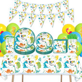 Multikad dinosauruste sünnipäevakaunistused Beebi dušš Ühekordsed taldrikud Tassid Salvrätikud Lauakate Dino sünnipäevapeotarbed