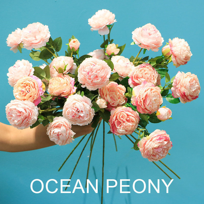 Balta zīda mākslīgo peoniju ziedi kāzu mājas dekorēšana augstas kvalitātes 3 galviņu pušķis grezns viltotu ziedu kompozīcijas lielapjoma