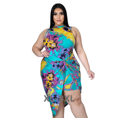 Plus Size 4xl Femei Rochie mare 2022 Vara Primește Talie Guler Rotund Fustă Neregulată Vintage Imprimare Întreg 3xl 4xl 5xl 6xl