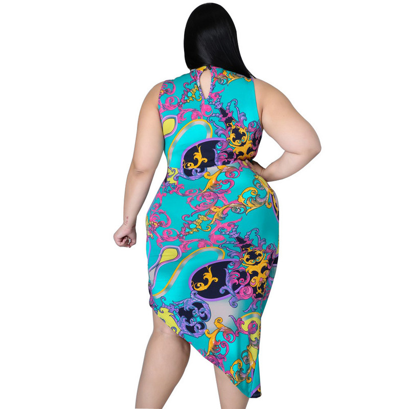 Liela izmēra 4xl sieviešu liela kleita 2022. gada vasarā, saņem vidukļa apaļo apkakli Vintage neregulāru svārku apdruka Visa 3xl 4xl 5xl 6xl