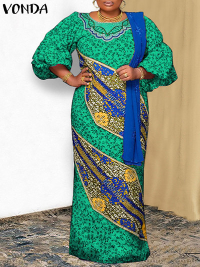 Liela izmēra 5XL VONDA 2023 sieviešu kleita vasaras bohēmiski apdrukāta Maxi sundress vintage laterna piedurknēm gadījuma brīvs brīvdienu halāts