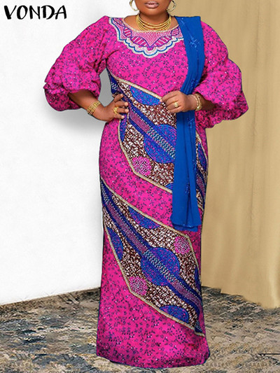 Liela izmēra 5XL VONDA 2023 sieviešu kleita vasaras bohēmiski apdrukāta Maxi sundress vintage laterna piedurknēm gadījuma brīvs brīvdienu halāts
