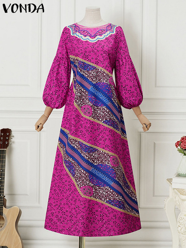 Liela izmēra 5XL VONDA 2023 sieviešu kleita vasaras bohēmiski apdrukāta Maxi sundress vintage laterna piedurknēm gadījuma brīvs brīvdienu halāts