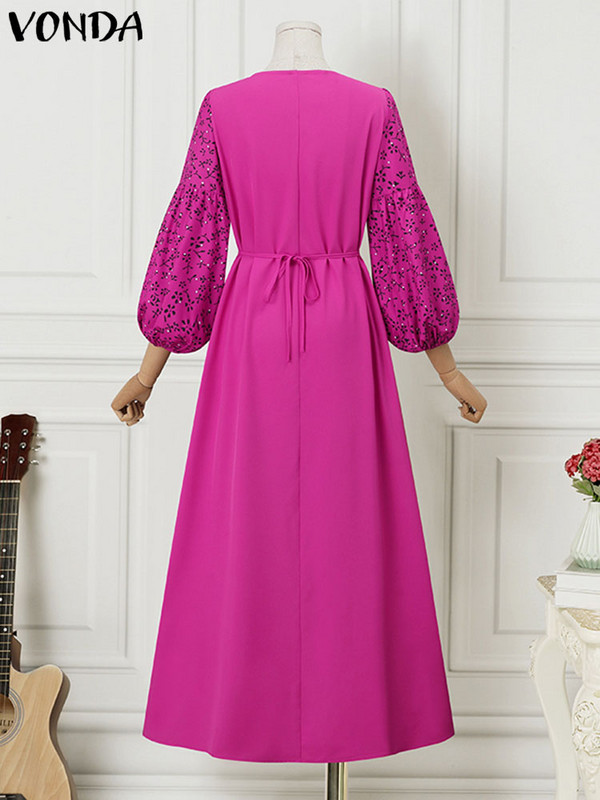 Liela izmēra 5XL VONDA 2023 sieviešu kleita vasaras bohēmiski apdrukāta Maxi sundress vintage laterna piedurknēm gadījuma brīvs brīvdienu halāts