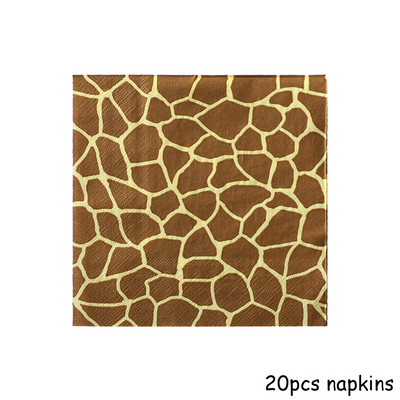 Savvaļas dzīvnieku raksts Vienreizlietojamie šķīvji Džungļu safari Dzīvnieku apdrukas salvetes Žirafes Zebra Tīģera Leoparda 1. dzimšanas dienas ballītes dekori