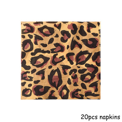 Savvaļas dzīvnieku raksts Vienreizlietojamie šķīvji Džungļu safari Dzīvnieku apdrukas salvetes Žirafes Zebra Tīģera Leoparda 1. dzimšanas dienas ballītes dekori