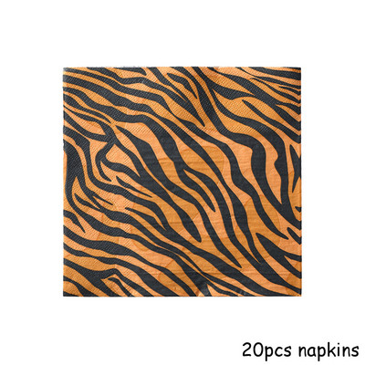 Savvaļas dzīvnieku raksts Vienreizlietojamie šķīvji Džungļu safari Dzīvnieku apdrukas salvetes Žirafes Zebra Tīģera Leoparda 1. dzimšanas dienas ballītes dekori