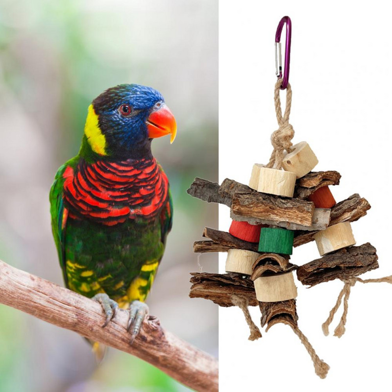Droša mājdzīvnieku rotaļlieta Koka putnu asaru rotaļlieta pret kodumiem izturīgs statīvs maziem un vidējiem putniem, mazina garlaicību, uzlabo papagaiļu būris
