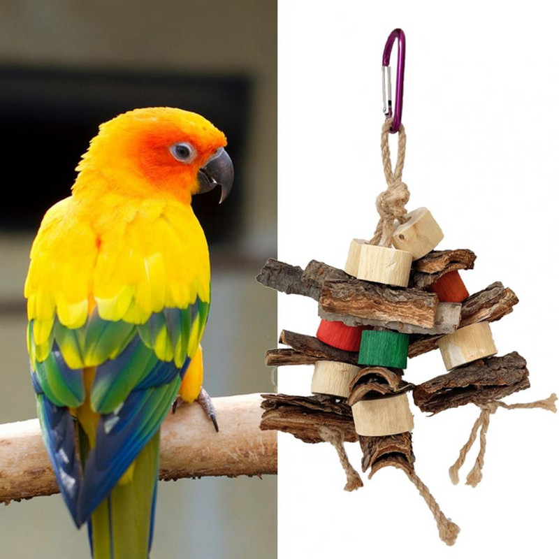 Droša mājdzīvnieku rotaļlieta Koka putnu asaru rotaļlieta pret kodumiem izturīgs statīvs maziem un vidējiem putniem, mazina garlaicību, uzlabo papagaiļu būris