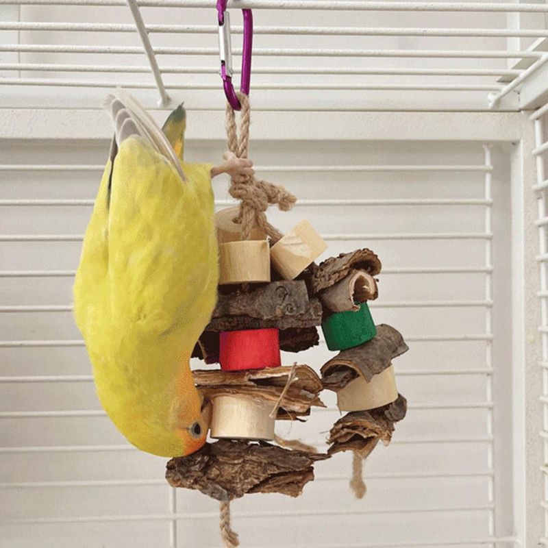 Droša mājdzīvnieku rotaļlieta Koka putnu asaru rotaļlieta pret kodumiem izturīgs statīvs maziem un vidējiem putniem, mazina garlaicību, uzlabo papagaiļu būris