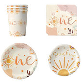 Boho Sun dzimšanas dienas svinību galda piederumi Dekorācijas papīra šķīvju glāze Salvete Reklāmkarogs Sunshine The Sun Baby Shower ballīšu dekorēšanas piederumi