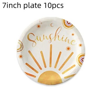 Επιτραπέζια σκεύη για πάρτι γενεθλίων Boho Sun Διακοσμητικά χάρτινα πιάτα με χαρτοπετσέτα Πανό Sunshine The Sun Baby Shower Party Decor Supplies