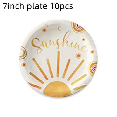 Boho Sun dzimšanas dienas svinību galda piederumi Dekorācijas papīra šķīvju glāze Salvete Reklāmkarogs Sunshine The Sun Baby Shower ballīšu dekorēšanas piederumi