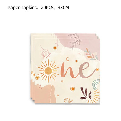 Boho Sun dzimšanas dienas svinību galda piederumi Dekorācijas papīra šķīvju glāze Salvete Reklāmkarogs Sunshine The Sun Baby Shower ballīšu dekorēšanas piederumi