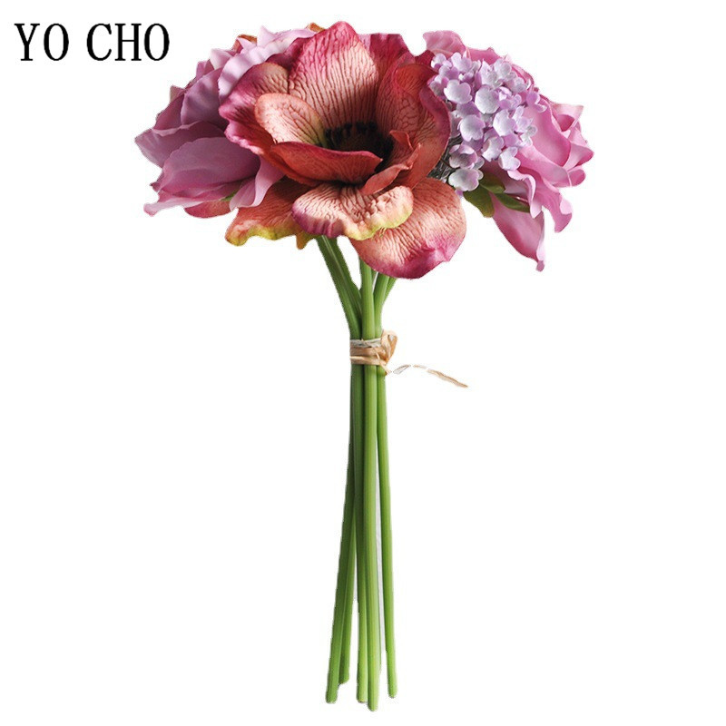 Peoniju pušķis Anemone mākslīgie ziedi kāzu līgavas pušķis viltus zīda Flores albums Kāzu mājas DIY viltus zieds