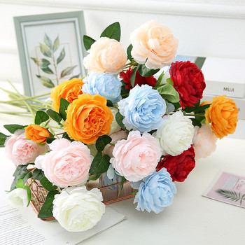 Όμορφα τεχνητά λουλούδια ανθοδέσμη υψηλής ποιότητας φθινοπωρινά τριαντάφυλλα προσομοίωση παιώνια ψεύτικο λουλούδι Διακόσμηση δωματίου για πάρτι γάμου
