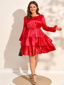 Finjani liela izmēra sieviešu kleita ar slāņveida Ziemassvētku kleitu ar augstu vidukli, elegantas kleitas ar piedurknēm