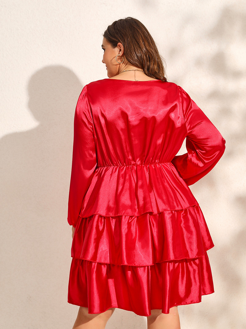 Finjani liela izmēra sieviešu kleita ar slāņveida Ziemassvētku kleitu ar augstu vidukli, elegantas kleitas ar piedurknēm