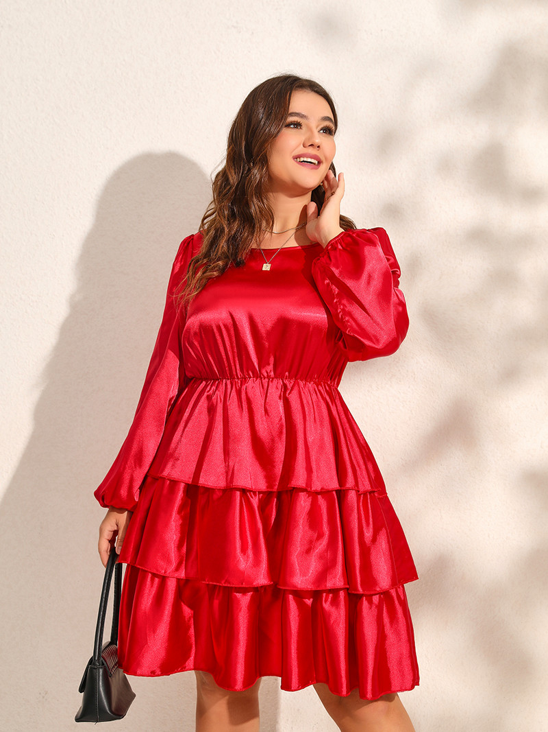 Finjani liela izmēra sieviešu kleita ar slāņveida Ziemassvētku kleitu ar augstu vidukli, elegantas kleitas ar piedurknēm