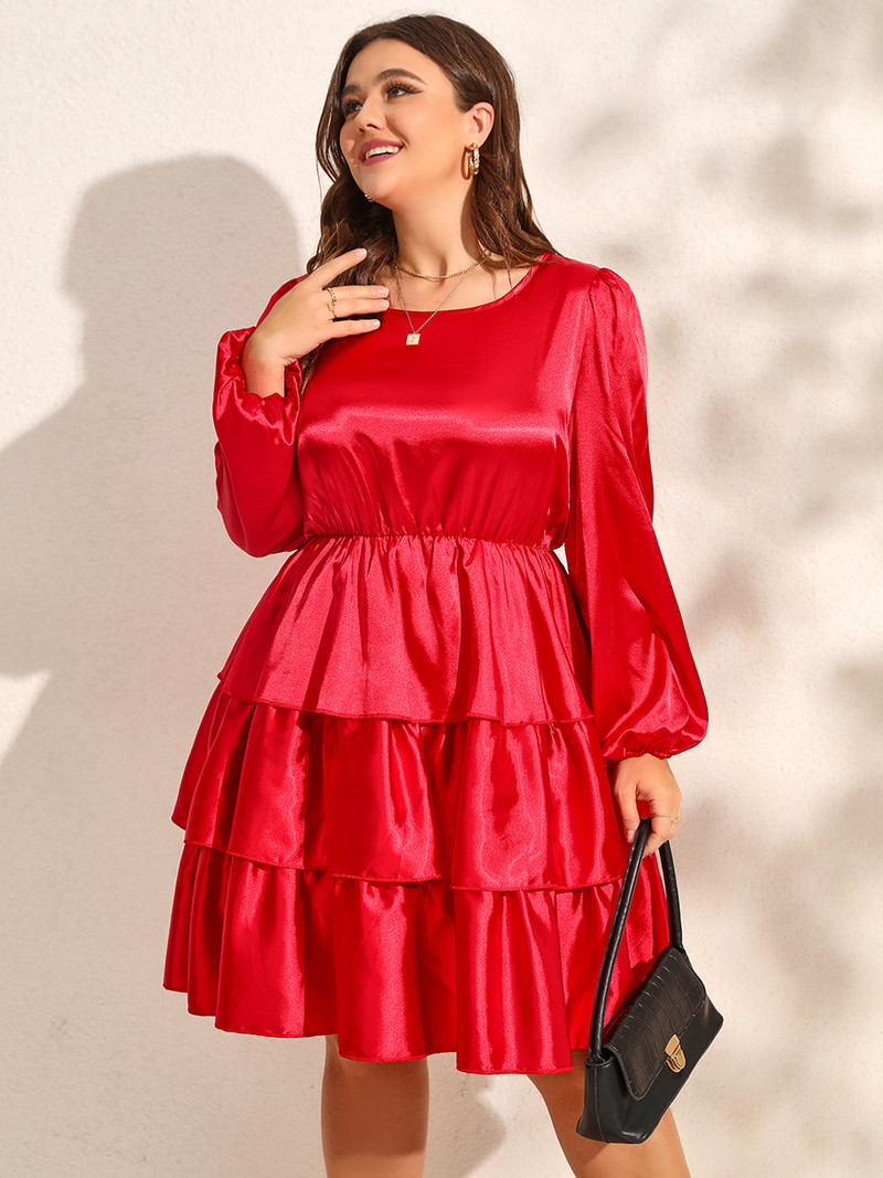 Finjani liela izmēra sieviešu kleita ar slāņveida Ziemassvētku kleitu ar augstu vidukli, elegantas kleitas ar piedurknēm