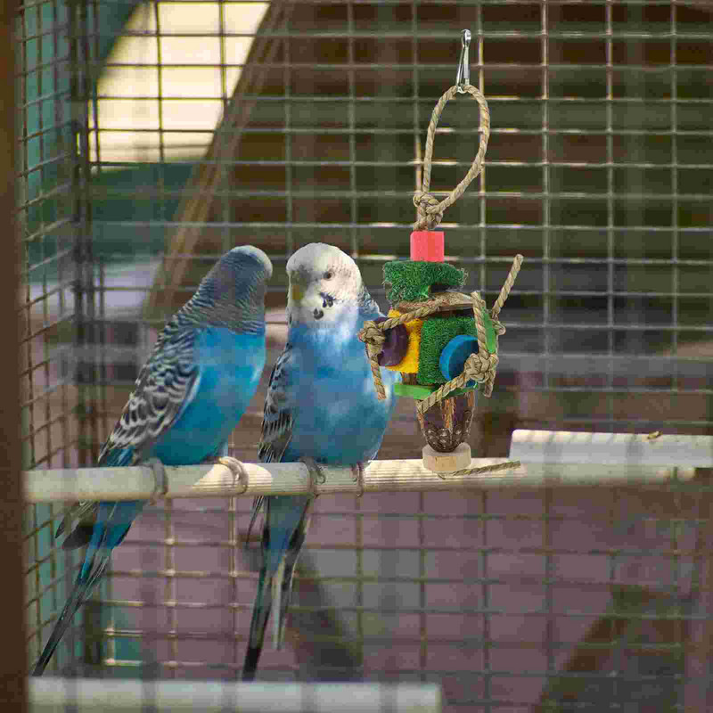 Papagaiļa košļājamā rotaļlieta, liels putns, košļājams, piekārts, mazs būris, koka papagailis, jocīgs, smalks