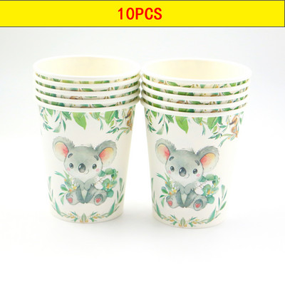 Karikatūras stila koala lāču komplekts Džungļu safari vakariņas Papīra krūzes Šķīvji Salvetes Dzimšanas dienas svinību galda komplekts Piederumi Bērnu duša