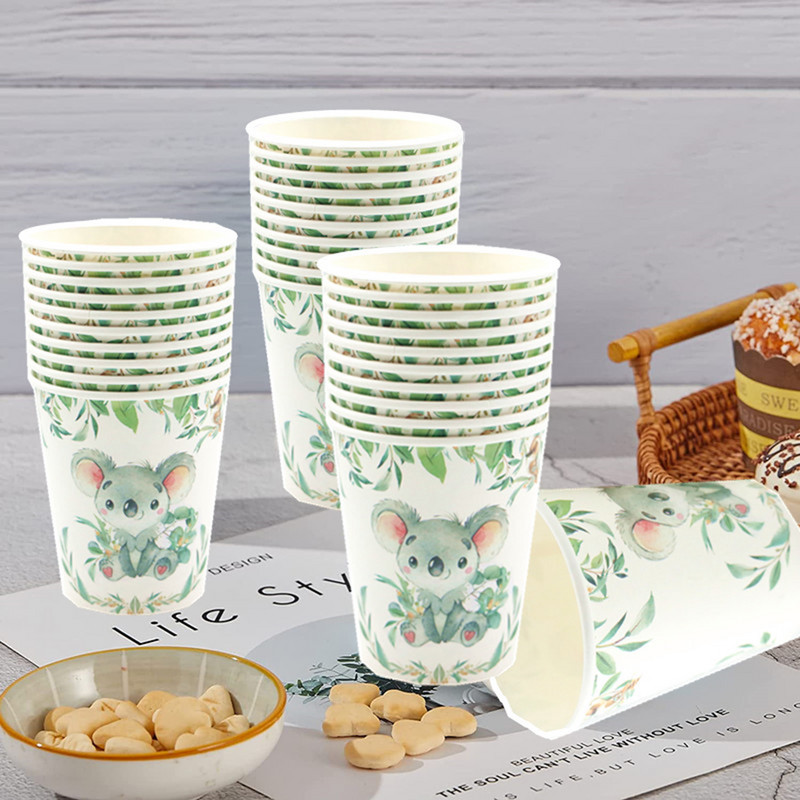 Karikatūras stila koala lāču komplekts Džungļu safari vakariņas Papīra krūzes Šķīvji Salvetes Dzimšanas dienas svinību galda komplekts Piederumi Bērnu duša