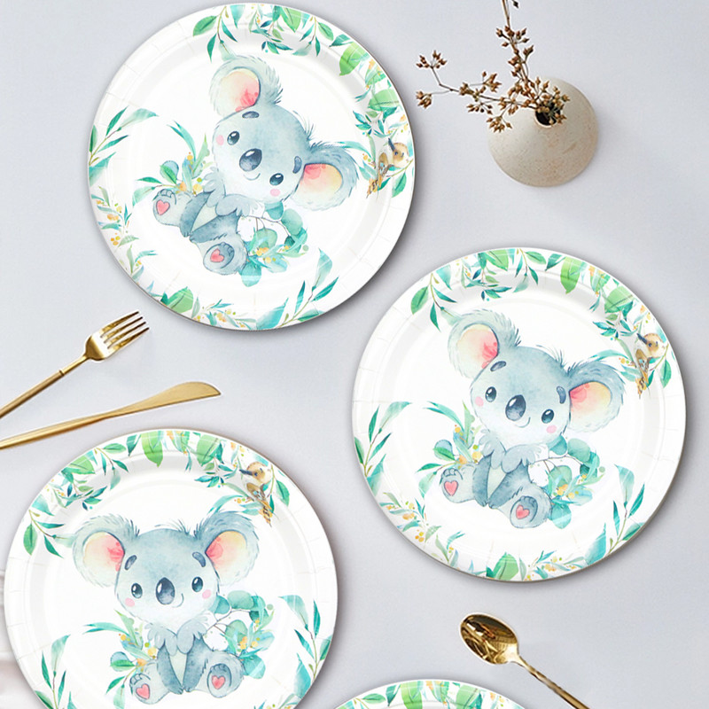 Karikatūras stila koala lāču komplekts Džungļu safari vakariņas Papīra krūzes Šķīvji Salvetes Dzimšanas dienas svinību galda komplekts Piederumi Bērnu duša
