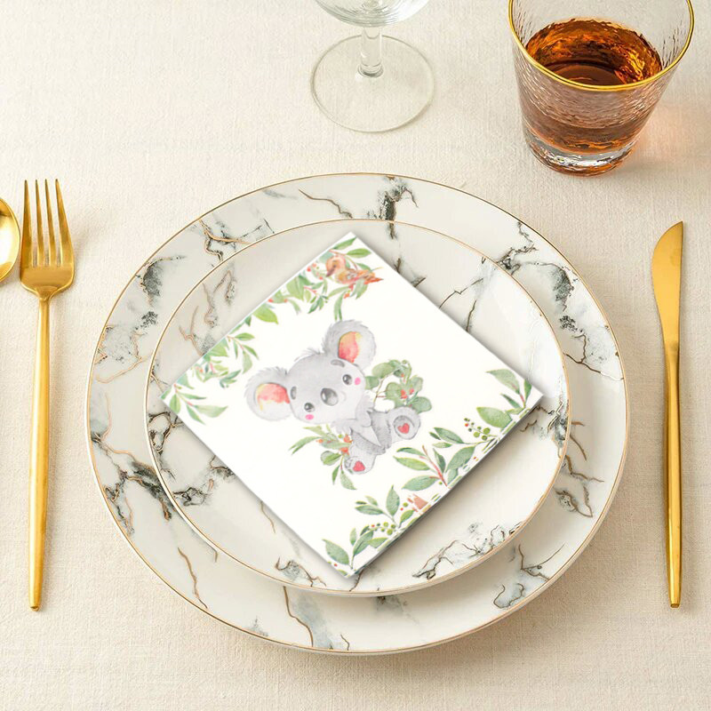 Karikatūras stila koala lāču komplekts Džungļu safari vakariņas Papīra krūzes Šķīvji Salvetes Dzimšanas dienas svinību galda komplekts Piederumi Bērnu duša