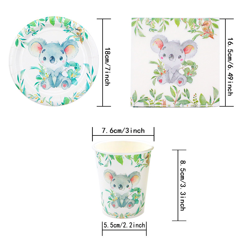 Karikatūras stila koala lāču komplekts Džungļu safari vakariņas Papīra krūzes Šķīvji Salvetes Dzimšanas dienas svinību galda komplekts Piederumi Bērnu duša