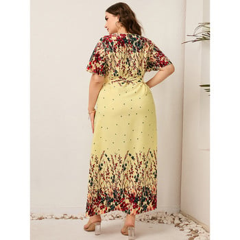 Plus Size 2023 Fashion Summer 3xl 4xl 5xl v Μακριά φορέματα με λαιμό Κομψό φλοράλ φόρεμα Boho Streetwear Φόρεμα για 3xl 4xl 5xl 6xl