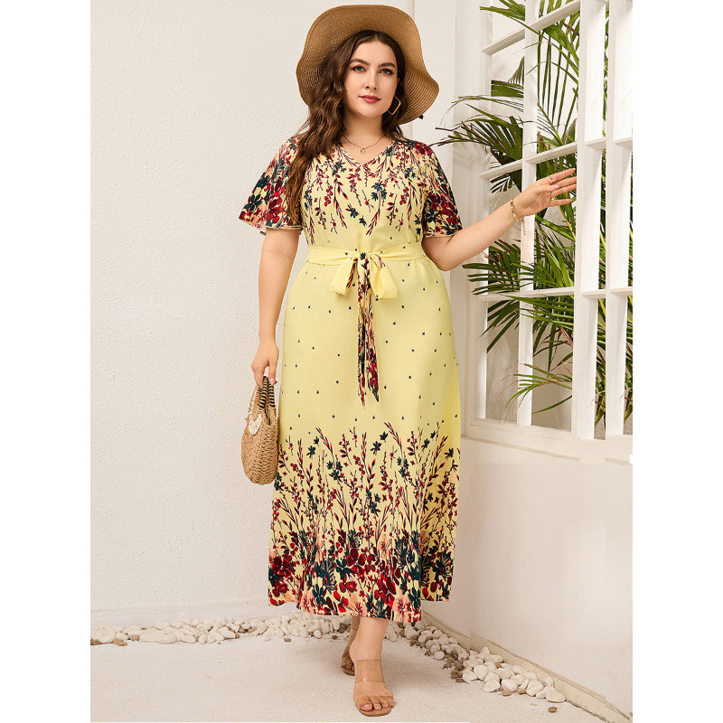 Liela izmēra 2023. gada modes vasaras 3xl 4xl 5xl v kakla kleitas Eleganta ziedu Boho kleita Streetwear kleita 3xl 4xl 5xl 6xl