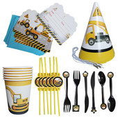 6gab Celtniecības motīvs Dzimšanas dienu ballītes Vienreizlietojamie trauki zēniem Dzimšanas dienas noformējums Karikatūra Auto ballītes Baloni Šķīvji