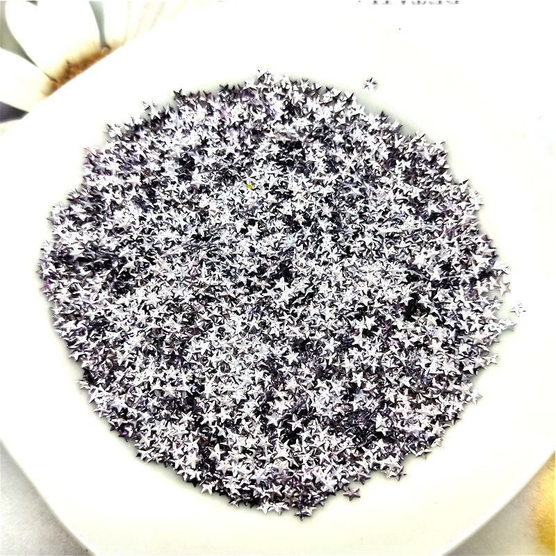 Itin ploni PET žvaigždžių blizgučiai 3 mm lazeriu blizgantys 3D nagų blizgučiai Paillette ekologiški palaidi blizgučiai, skirti nagų dailės dekoracijoms, 10 g