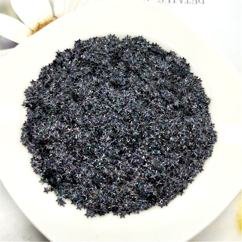 Itin ploni PET žvaigždžių blizgučiai 3 mm lazeriu blizgantys 3D nagų blizgučiai Paillette ekologiški palaidi blizgučiai, skirti nagų dailės dekoracijoms, 10 g