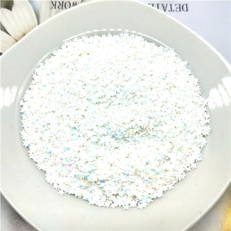 Itin ploni PET žvaigždžių blizgučiai 3 mm lazeriu blizgantys 3D nagų blizgučiai Paillette ekologiški palaidi blizgučiai, skirti nagų dailės dekoracijoms, 10 g