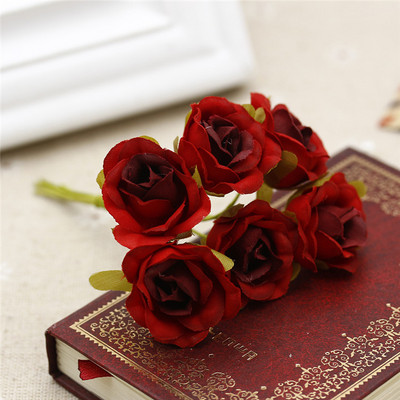 6gab./partija 2cm zīda mākslīgo rožu ziedu pušķis kāzu dekorēšanai.