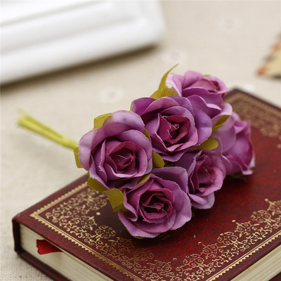 6gab./partija 2cm zīda mākslīgo rožu ziedu pušķis kāzu dekorēšanai.