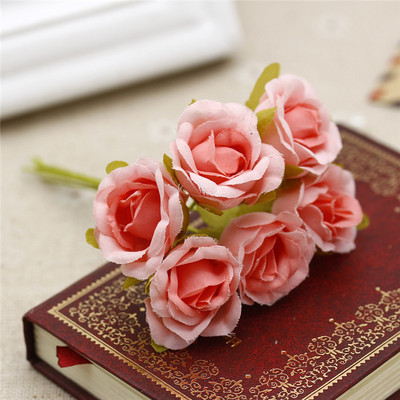 6gab./partija 2cm zīda mākslīgo rožu ziedu pušķis kāzu dekorēšanai.