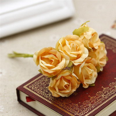 6gab./partija 2cm zīda mākslīgo rožu ziedu pušķis kāzu dekorēšanai.
